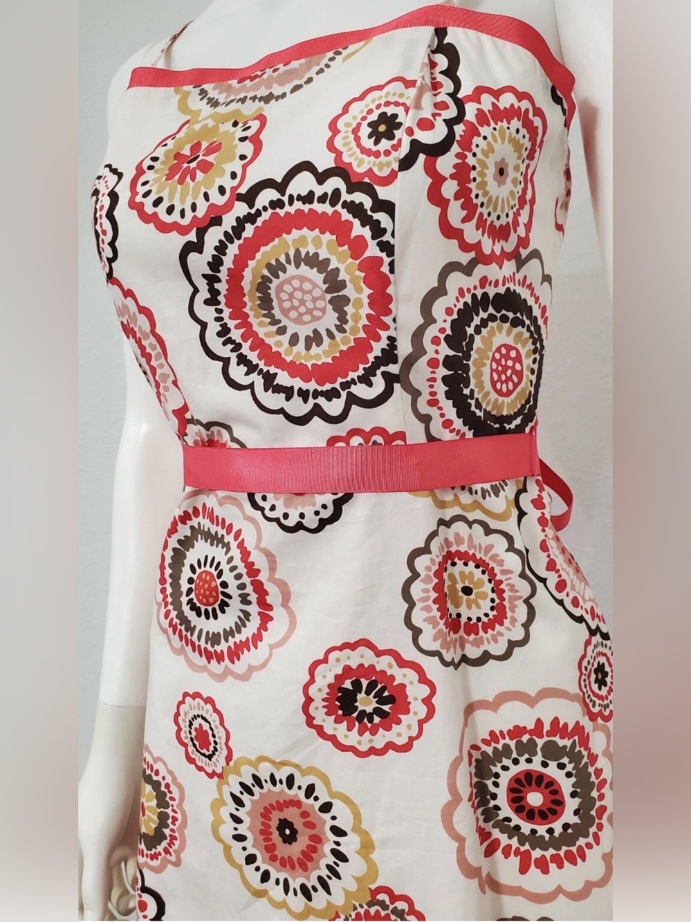 Dressbarn Medallion Floral Sundress Size 10 Cotton A-Line Ribbon Belt - Picture 8 of 12